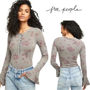 Free People Layer Me Henley Bell Sleeve Top size Medium